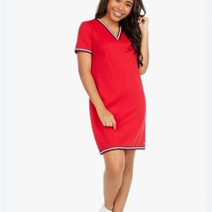 Tommy Hilfiger Red Cotton T-shirt Dress Striped Trim MEDIUM